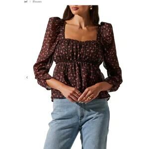 Astr‎ the Label Floral print smocked babydoll top Size XS NWOT